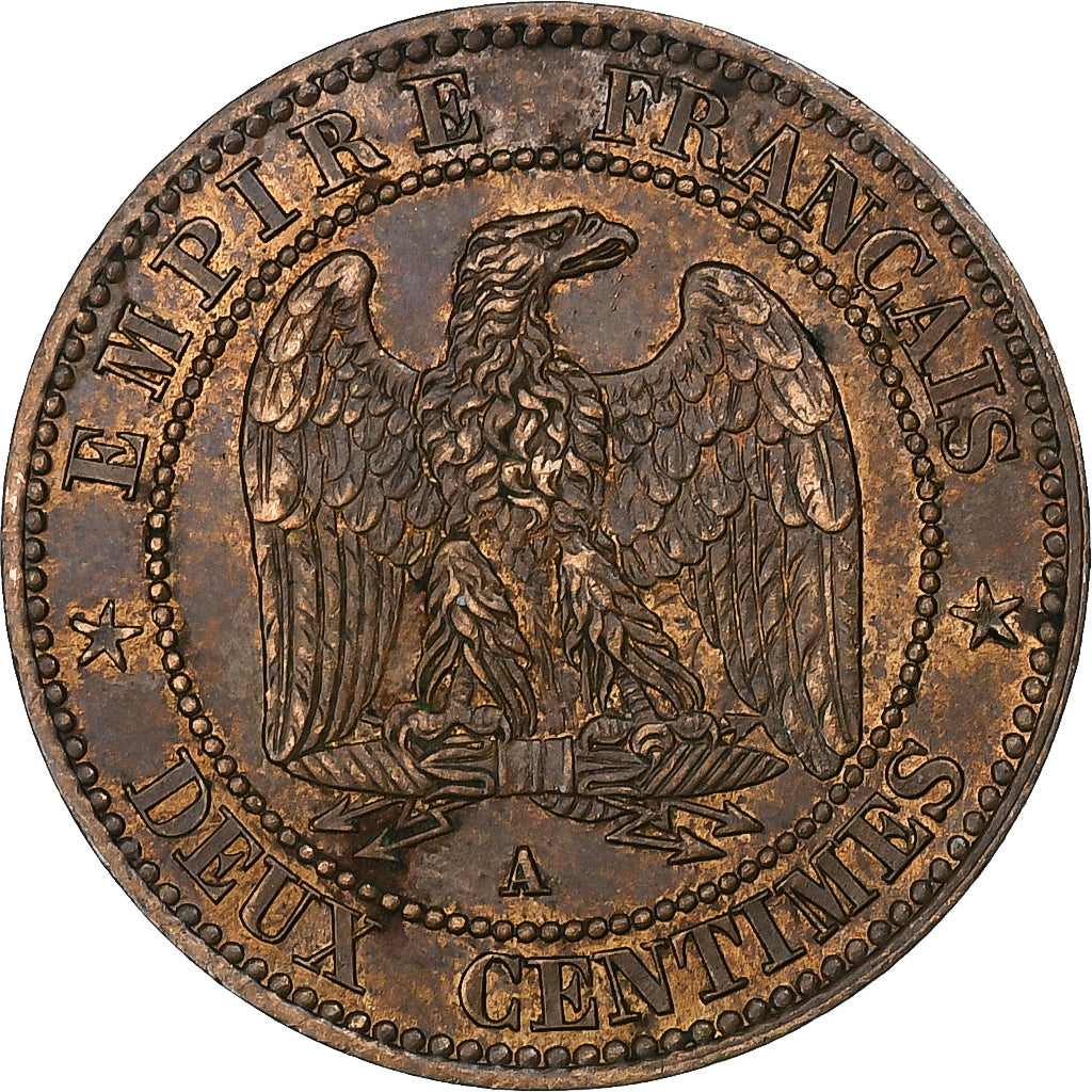France, Napoleon III, 2 Centimes, 1862, Paris, Bronze, AU(55-58), Gadoury:104