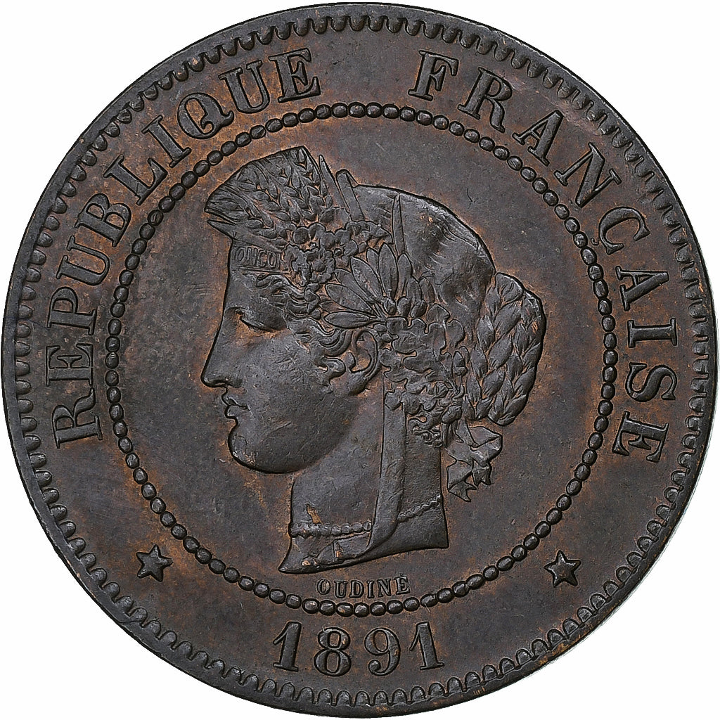 Frankrijk, 5 Centimes, Cérès, 1891, Paris, Bronzen, ZF, Gadoury:157a