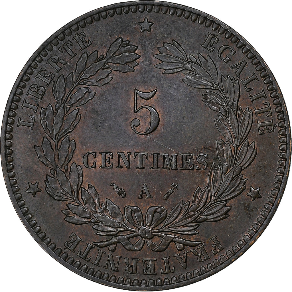 Frankrijk, 5 Centimes, Cérès, 1891, Paris, Bronzen, ZF, Gadoury:157a