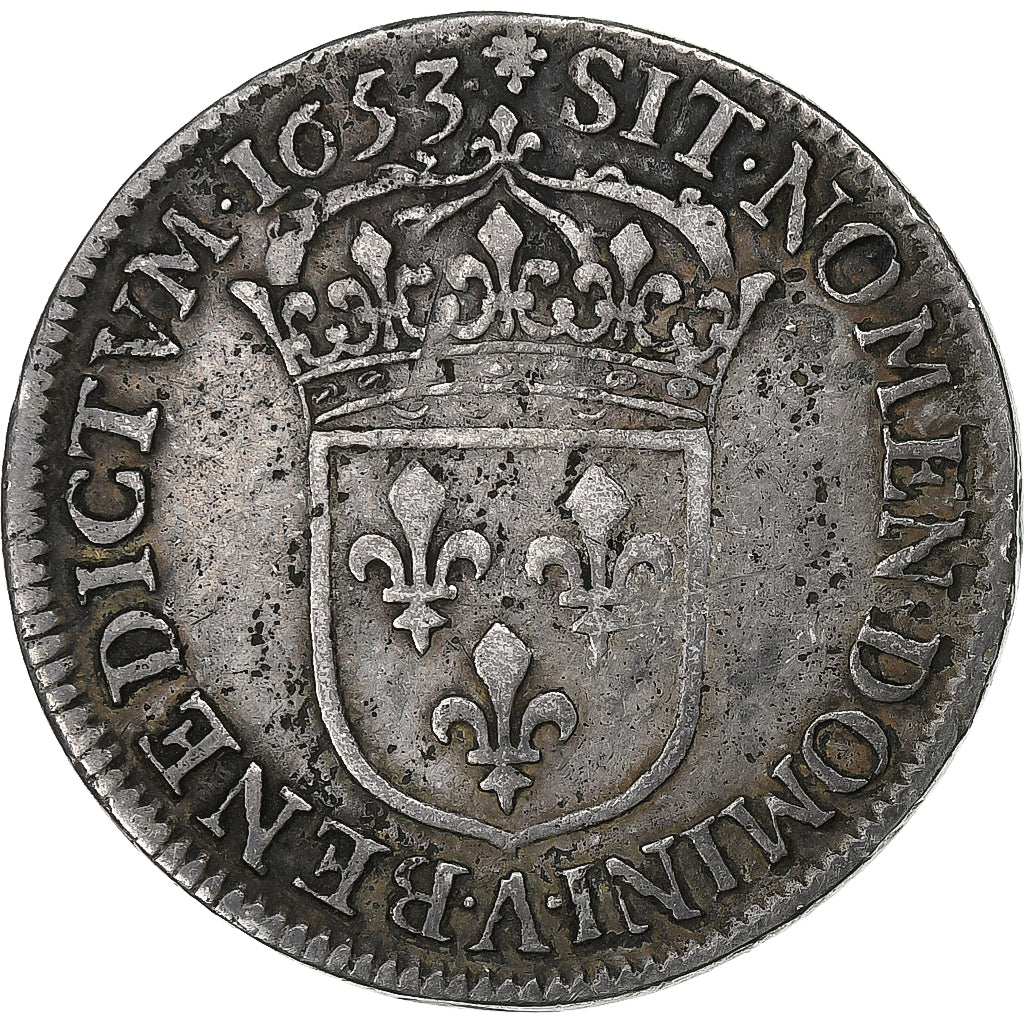 France, Louis XIV, 1/4 Ecu, 1653, Paris, Silver, VF(20-25), Gadoury:140