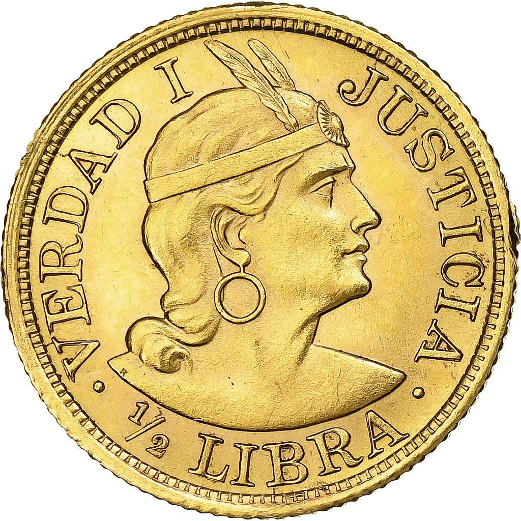 Peru, 1/2 Libra, Trade Coinage, 1908, Gold, MS(63), KM:209