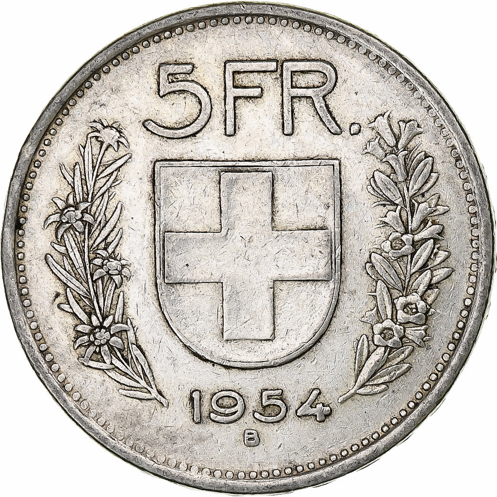 Switzerland, 5 Francs, Herdsman, 1954, Bern, Silver, VF(30-35), KM:40