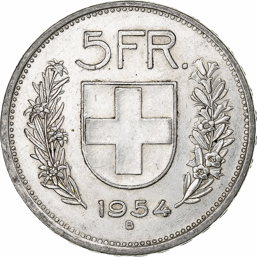 Svizzera, 5 Francs, Herdsman, 1954, Bern, Argento, MB+, KM:40