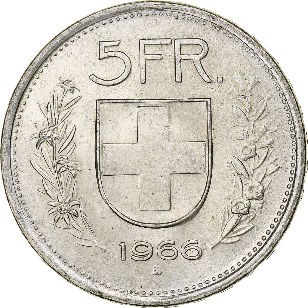Switzerland, 5 Francs, Herdsman, 1966, Bern, Silver, AU(50-53), KM:40