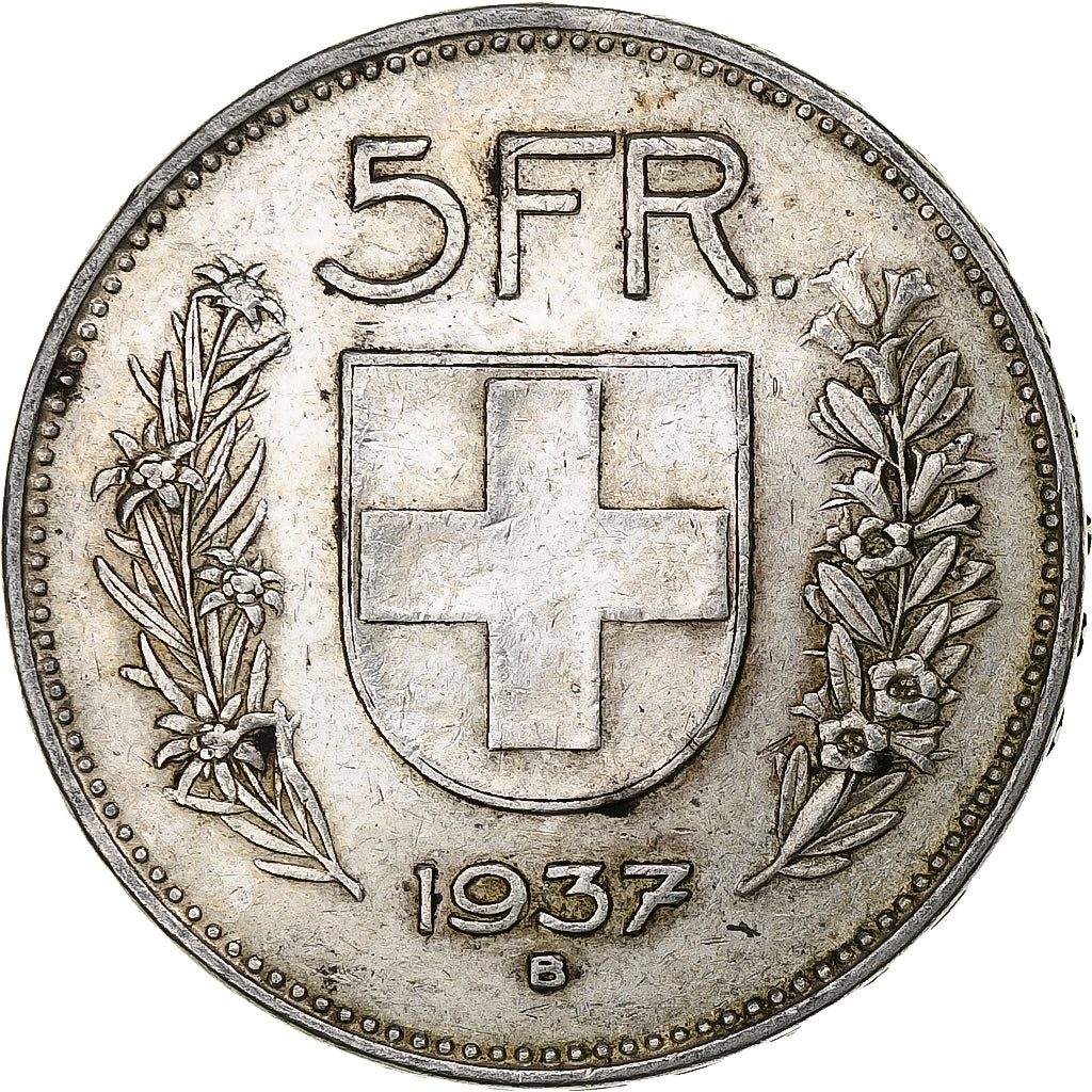 Switzerland, 5 Francs, Herdsman, 1937, Bern, Silver, VF(30-35), KM:40