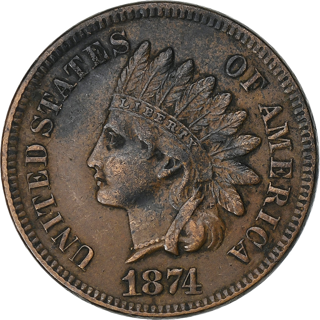 Estados Unidos, Cent, Indian Head, 1874, Philadelphia, Bronce, BC+, KM:90a