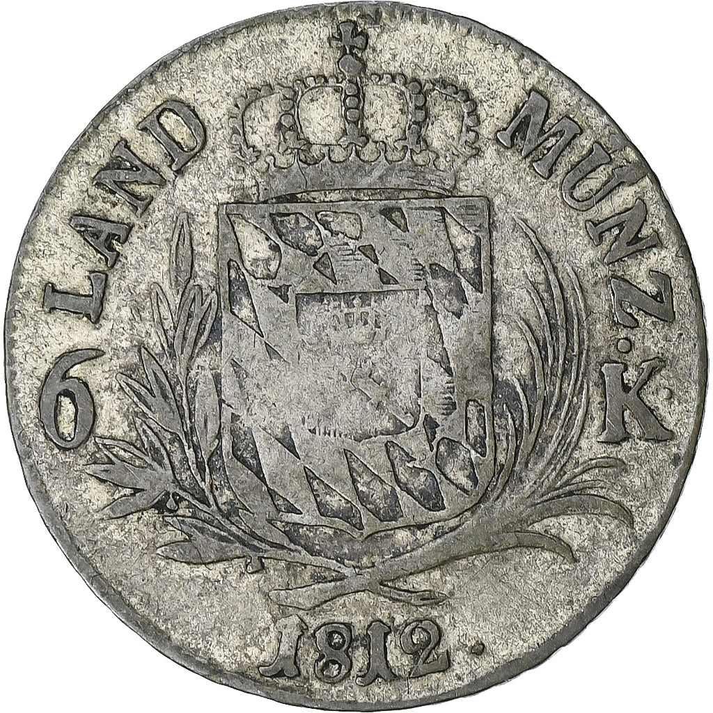 Deutsch Staaten, BAVARIA, Maximilian IV, Josef, 6 Kreuzer, 1812, Billon, S