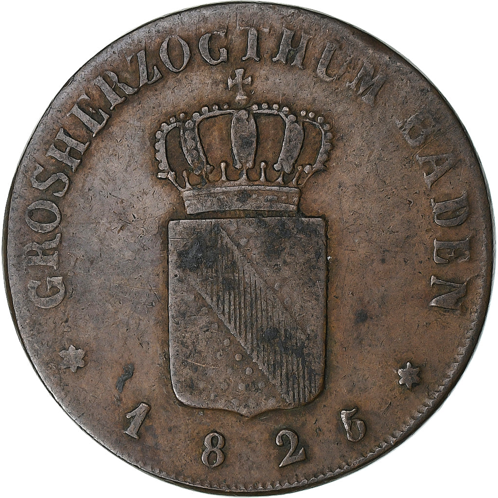 Deutsch Staaten, BADEN, Ludwig I, Kreuzer, 1825, Kupfer, S, KM:183