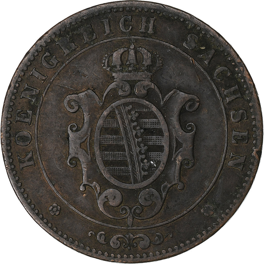 Deutsch Staaten, SAXONY-ALBERTINE, John I, 5 Pfennige, 1863, Dresden, Kupfer