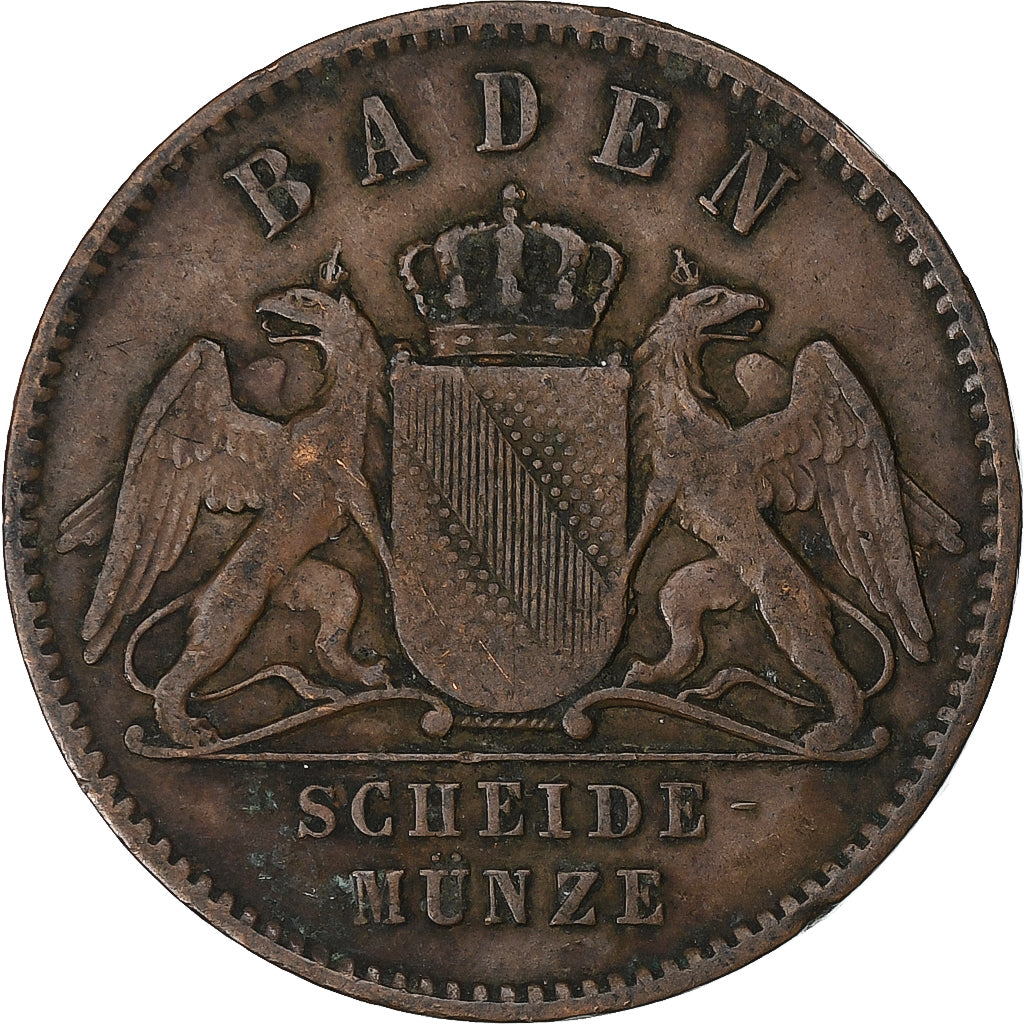 German States, BADEN, Friedrich I, Kreuzer, 1864, Copper, VF(30-35), KM:242