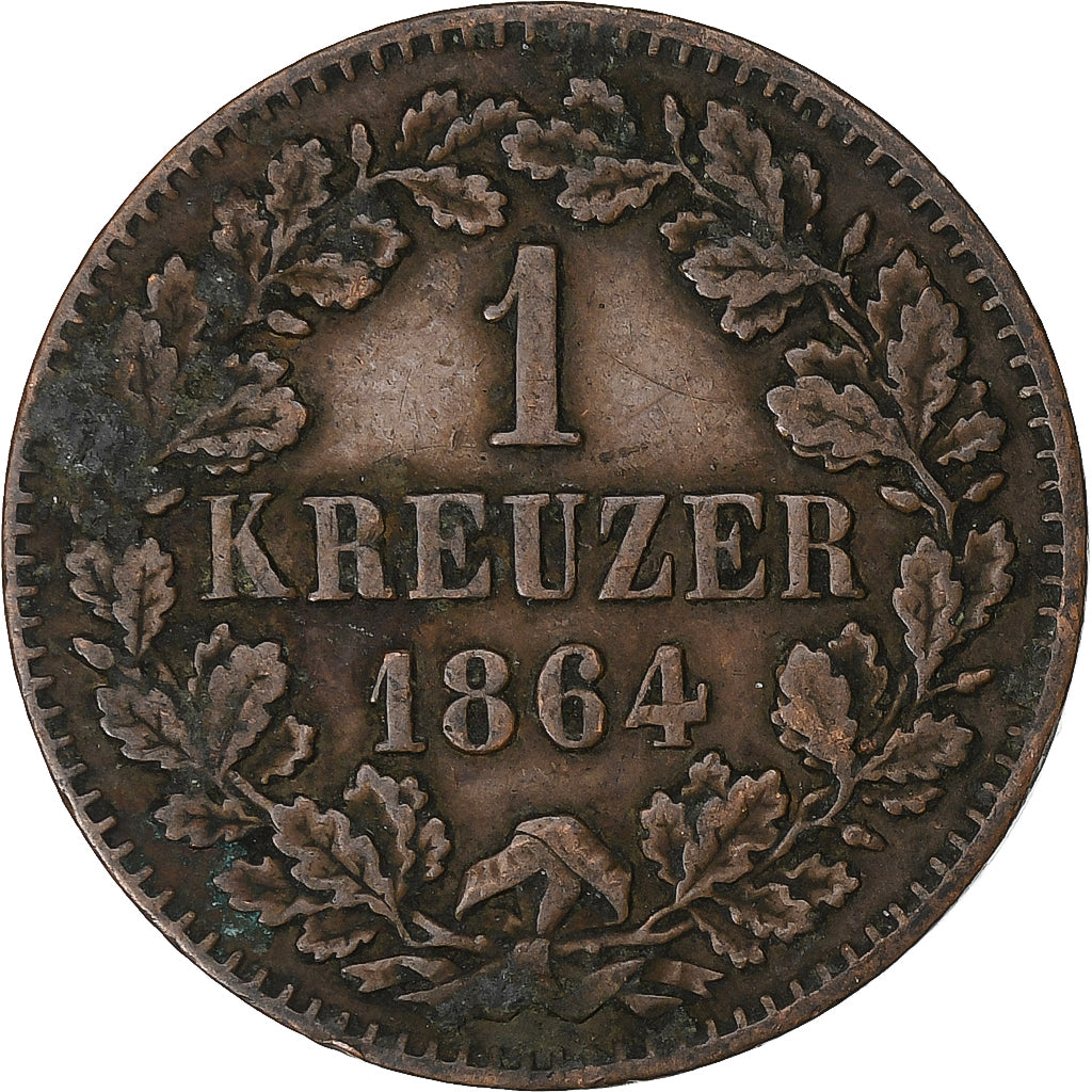 German States, BADEN, Friedrich I, Kreuzer, 1864, Copper, VF(30-35), KM:242
