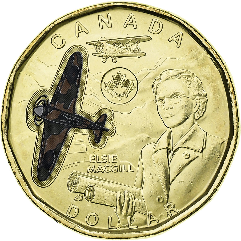 Canada, Dollar, Elsie MacGill, 2023, Royal Canadian Mint, Colorized, Mosiądz