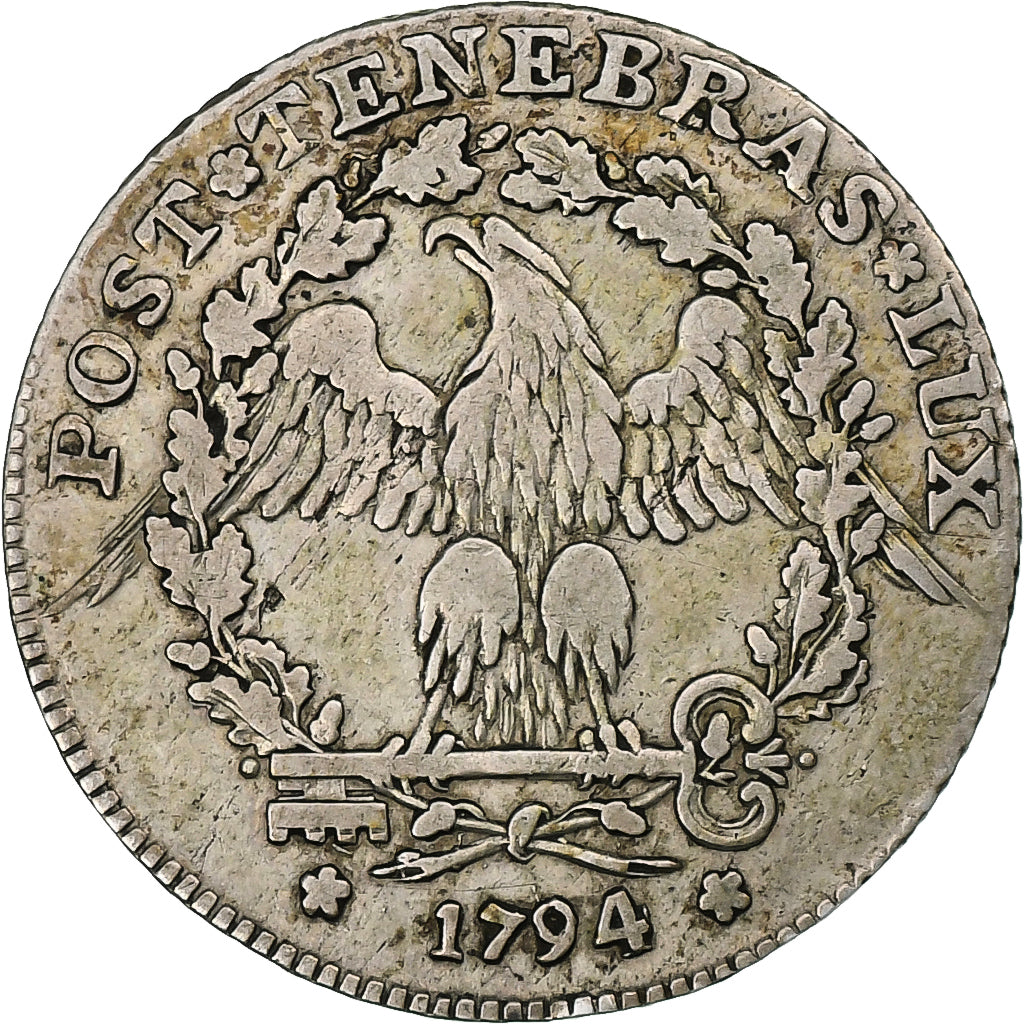 SWISS CANTONS, GENEVA, 15 Sols, 1794, Silver, VF(30-35), KM:97
