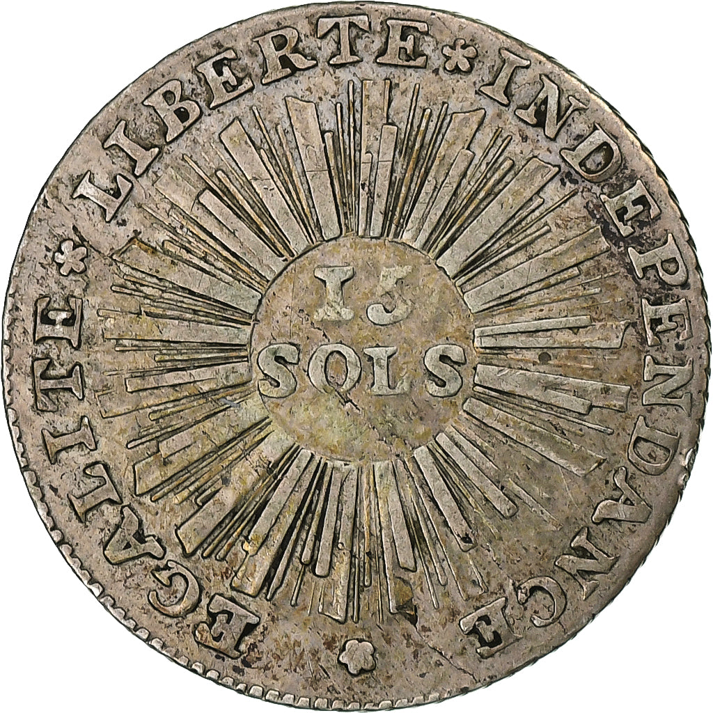 SWISS CANTONS, GENEVA, 15 Sols, 1794, Silver, VF(30-35), KM:97