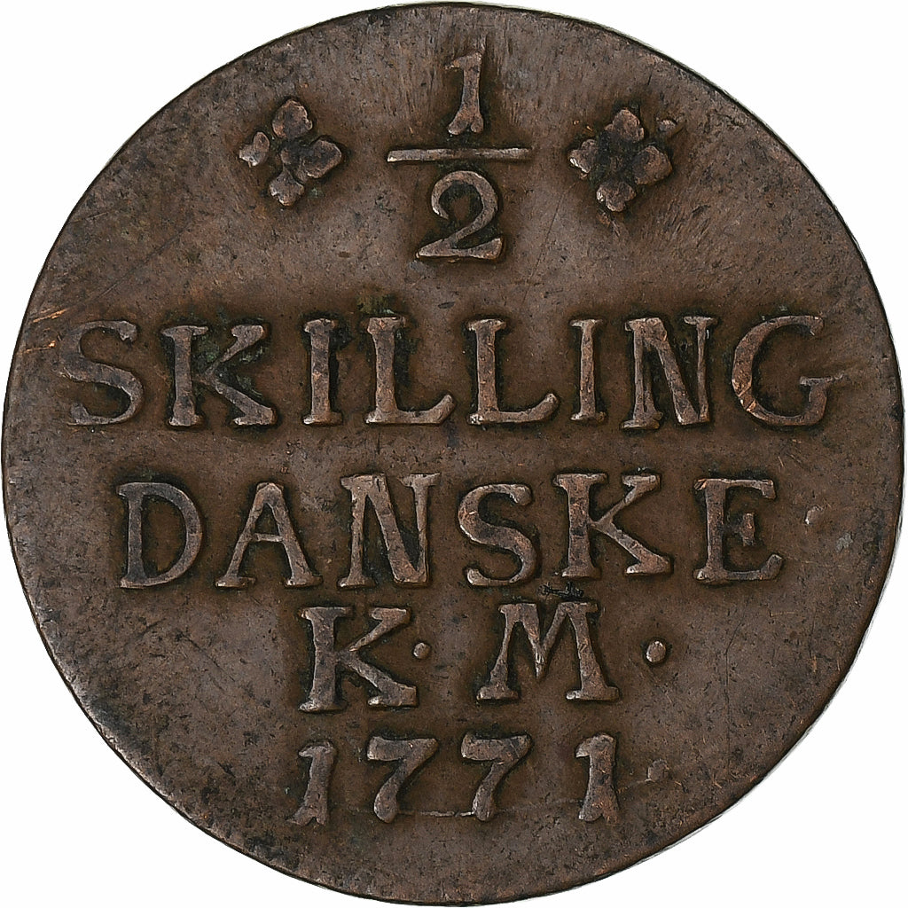 Dinamarca, Christian VII, 1/2 Skilling, 1771, Copenhagen, Cobre, MBC, KM:615