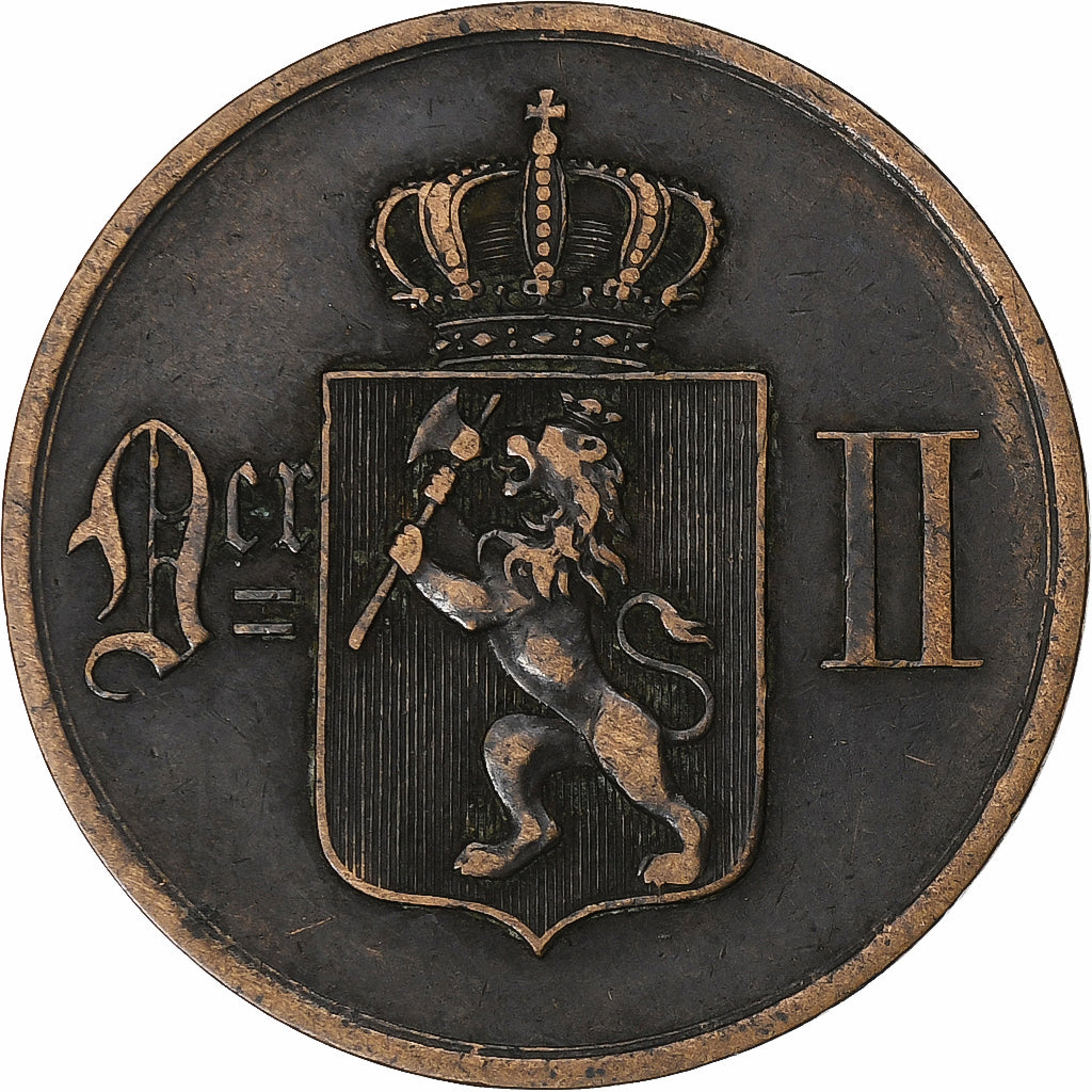 Norvegia, Oscar II, 5 Öre, 1875, Bronzo, MB+, KM:349