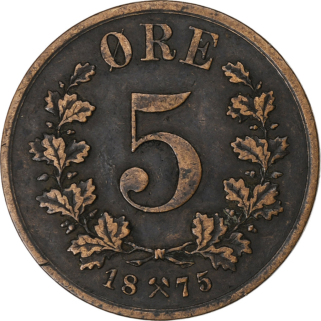 Norvegia, Oscar II, 5 Öre, 1875, Bronzo, MB+, KM:349
