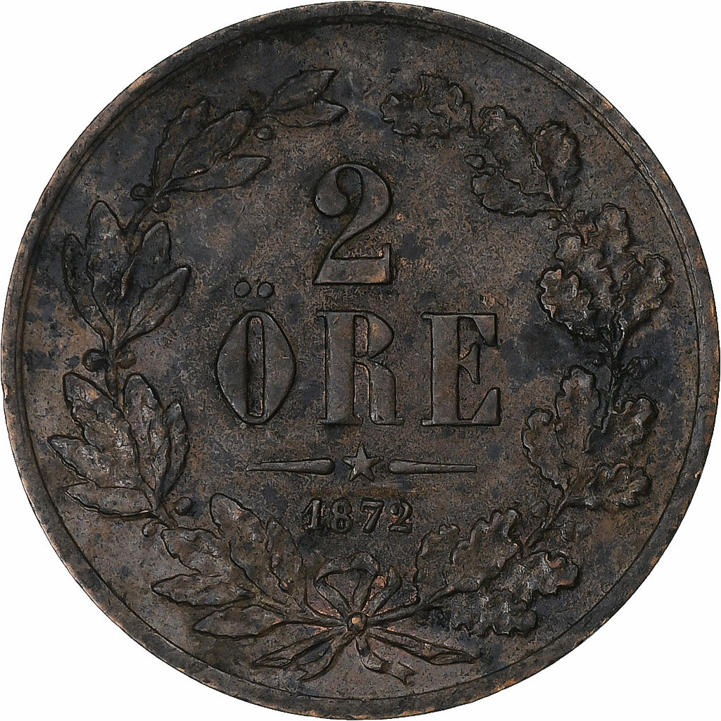 Suécia, Carl XV Adolf, 2 Öre, 1872, Bronze, EF(40-45), KM:706
