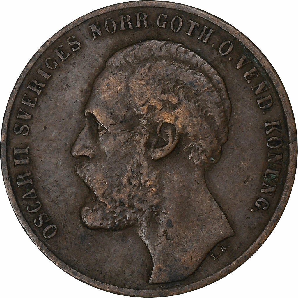 Suède, Oscar II, 2 Öre, 1873, Bronze, TB+, KM:706