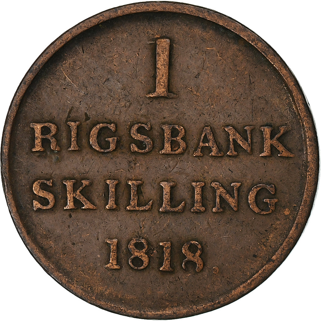 Denmark, Frederik VI, Rigsbankskilling, 1818, Copenhagen, Copper, VF(20-25)
