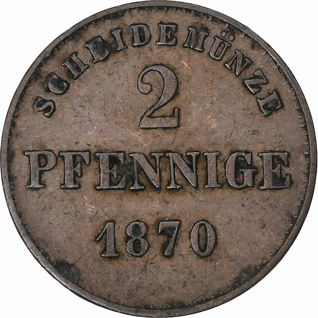 Deutsch Staaten, SAXE-MEININGEN, George II, 2 Pfennig, 1870, Kupfer, S, KM:174