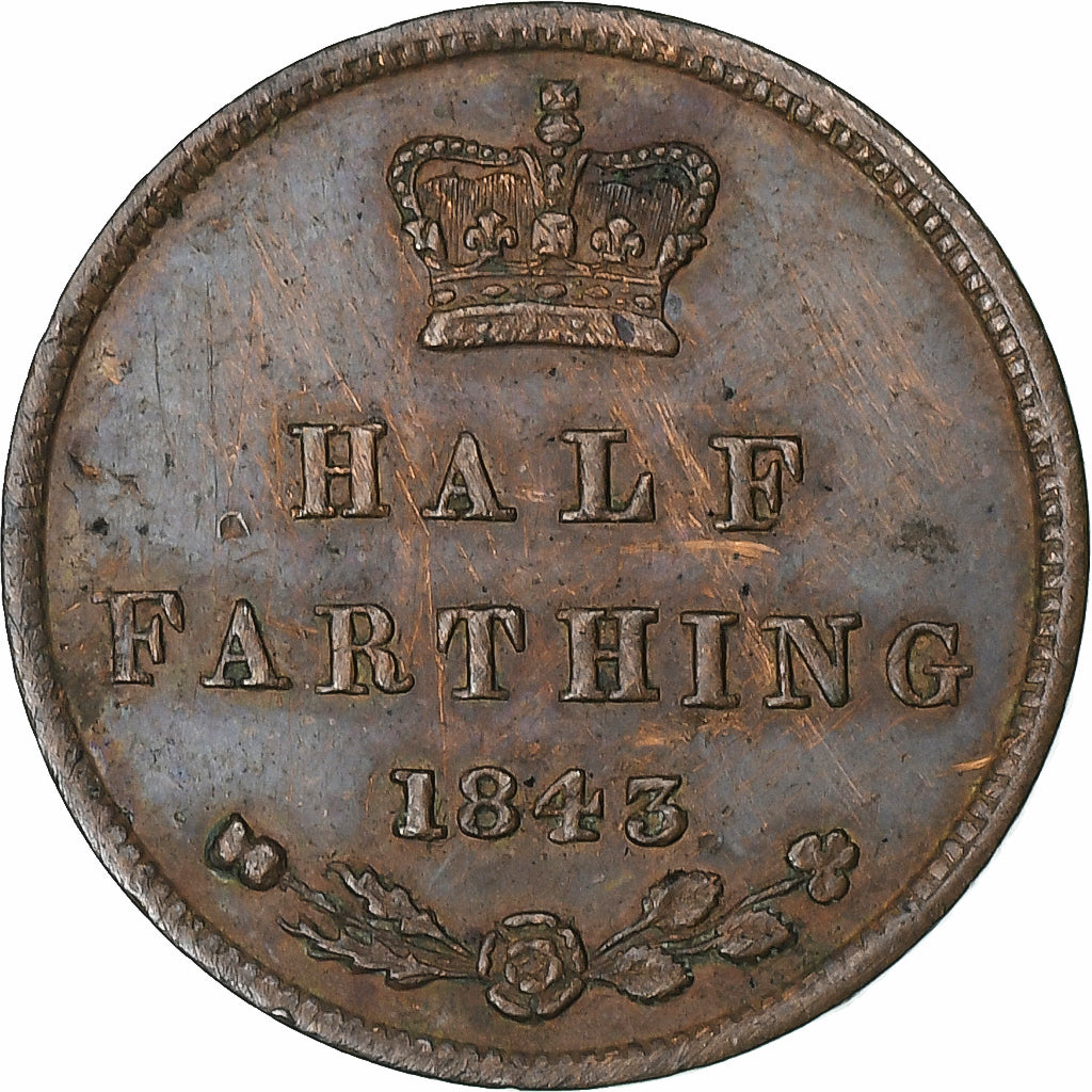 Reino Unido, Victoria, 1/2 Farthing, 1843, London, Cobre, MBC+, KM:738