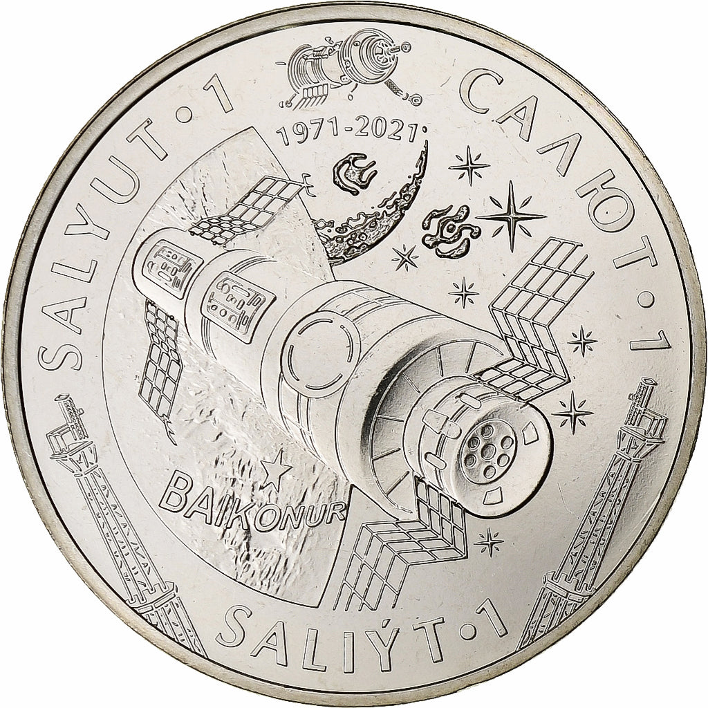 Cazaquistão, 100 Tenge, Salyut-1, 2021, Kazakhstan Mint, Cobre-níquel, MS(63)