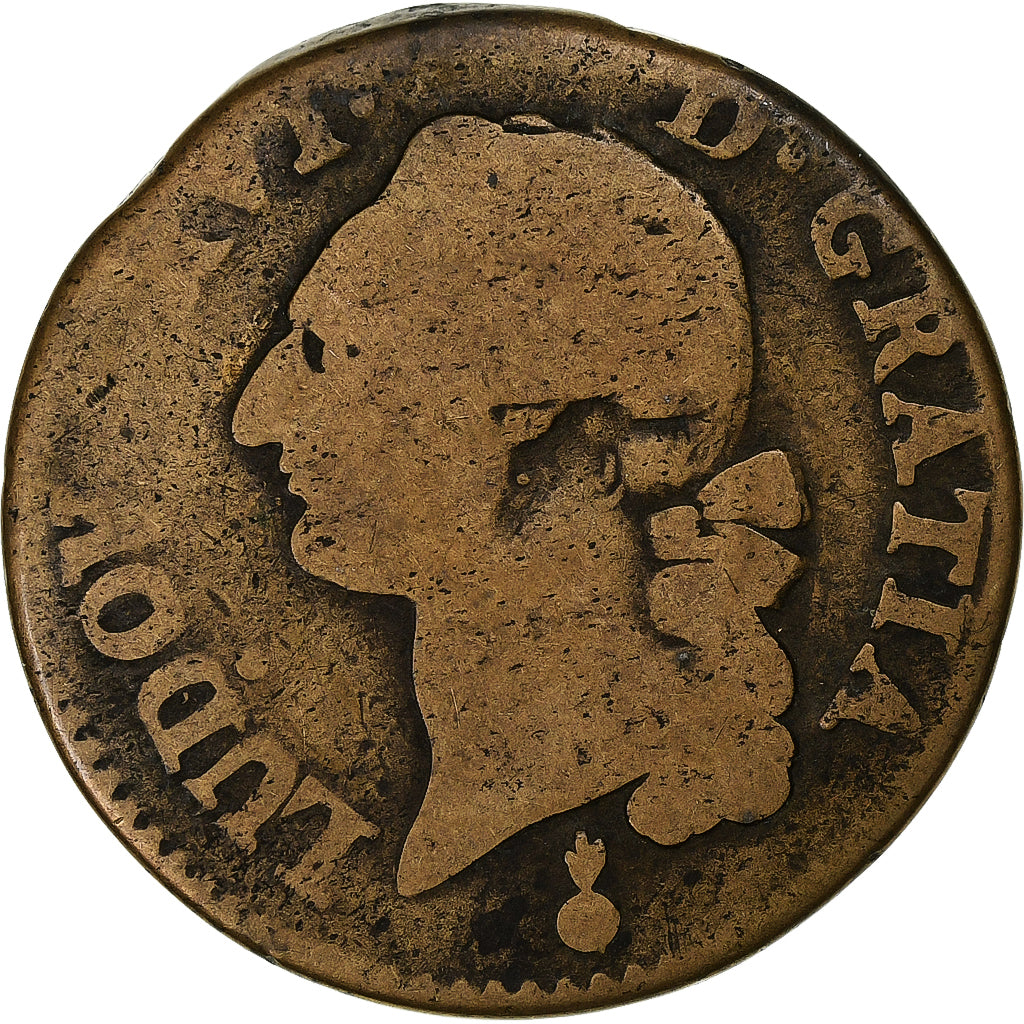 Francja, Louis XVI, Sol, 1791, Miedź, F(12-15), Gadoury:350