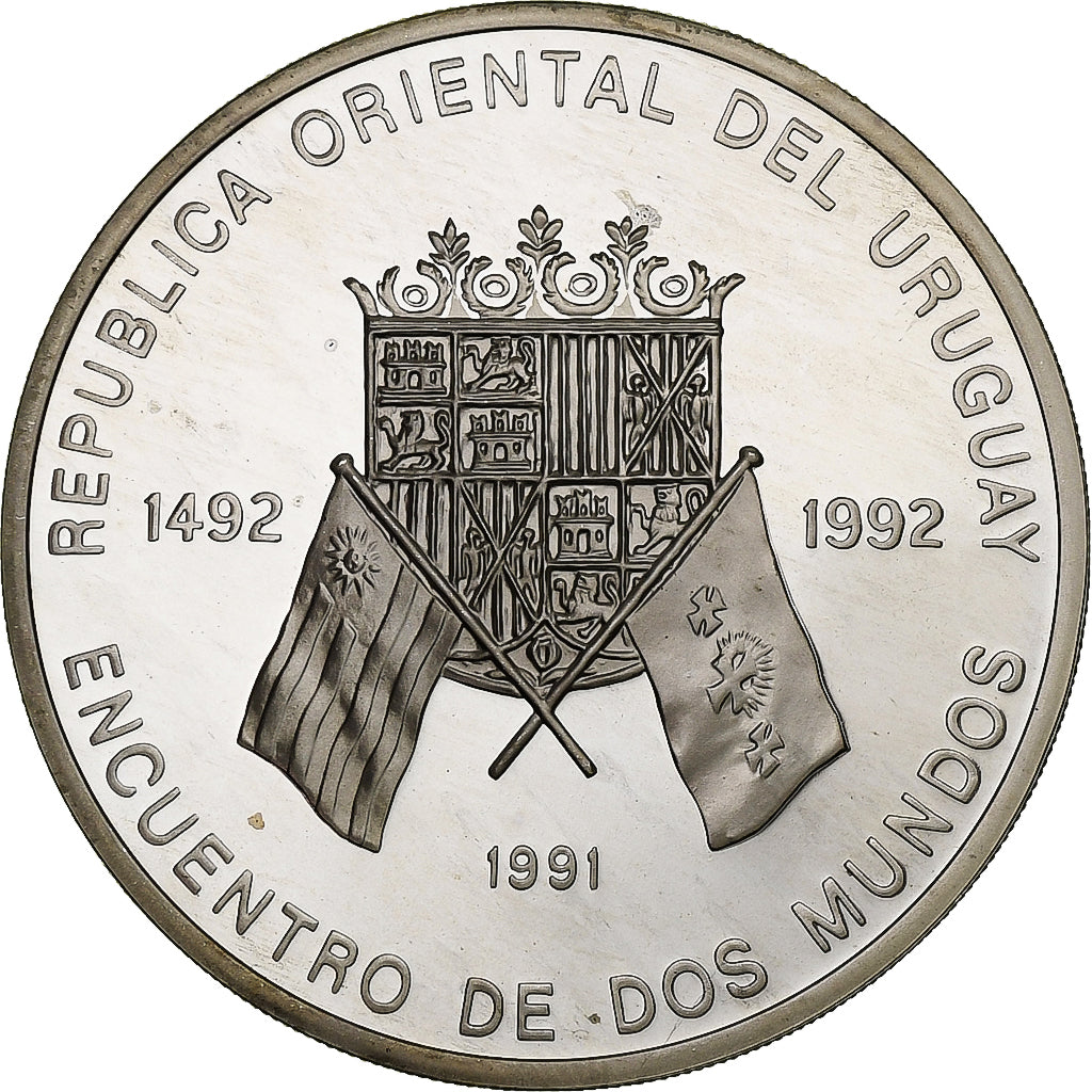 Uruguay, 50000 Nuevos Pesos, Ibero-American Series, 1991, Silver, MS(65-70)