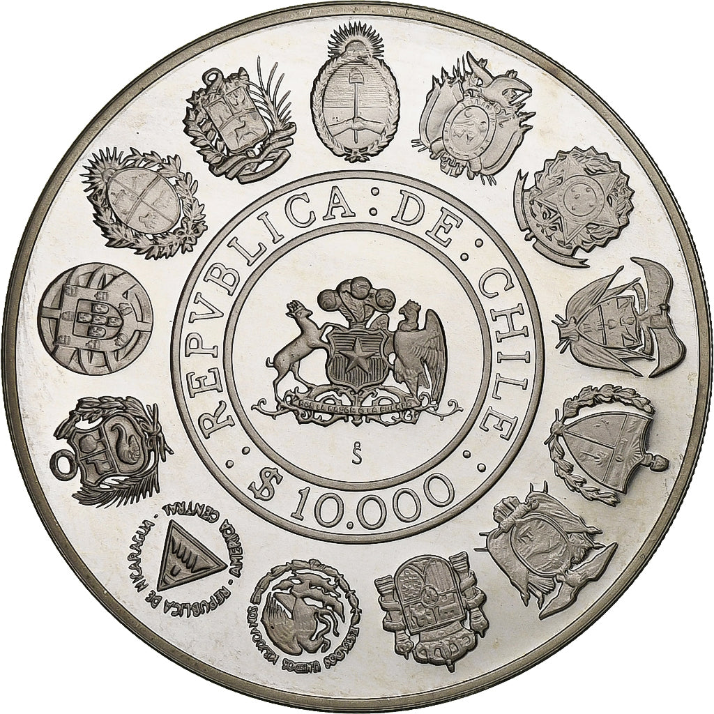 Chile, 10000 Pesos, Ibero-American Series, 1991, Santiago, Silver, MS(65-70)