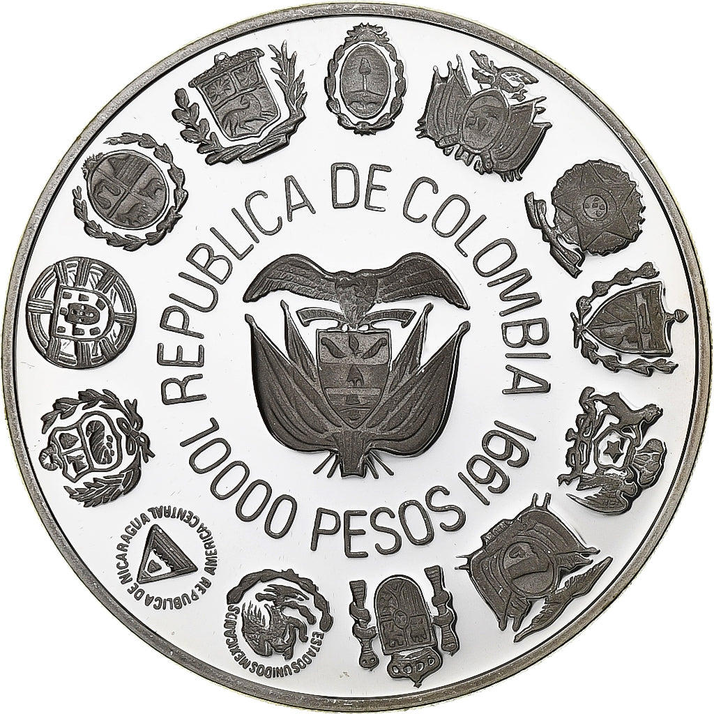 Colombia, 10000 Pesos, Ibero-American Series, 1991, Silver, MS(65-70), KM:284