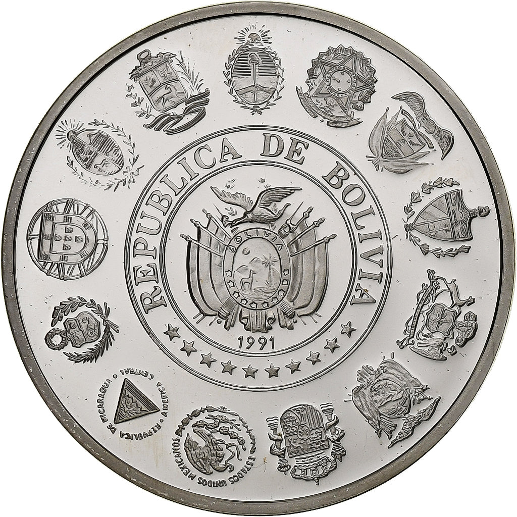 Bolivia, 10 Bolivianos, Ibero-American Series, 1991, Madrid, Argento, FDC