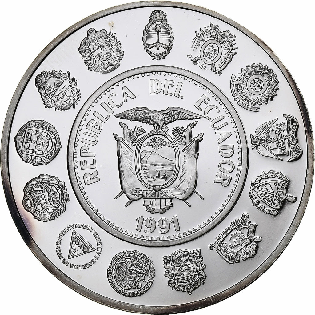 Ecuador, 5000 Sucres, Ibero-American Series, 1991, Silber, STGL, KM:95