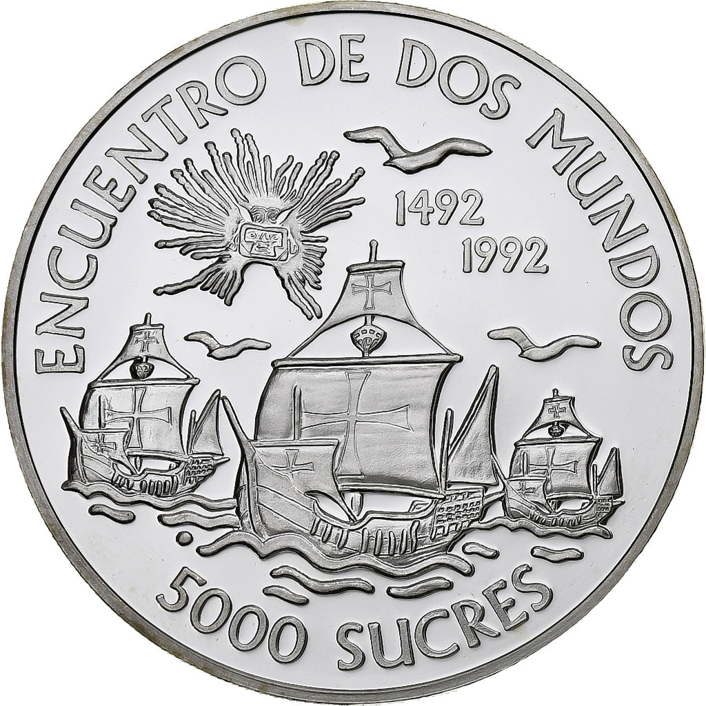 Ecuador, 5000 Sucres, Ibero-American Series, 1991, Silber, STGL, KM:95