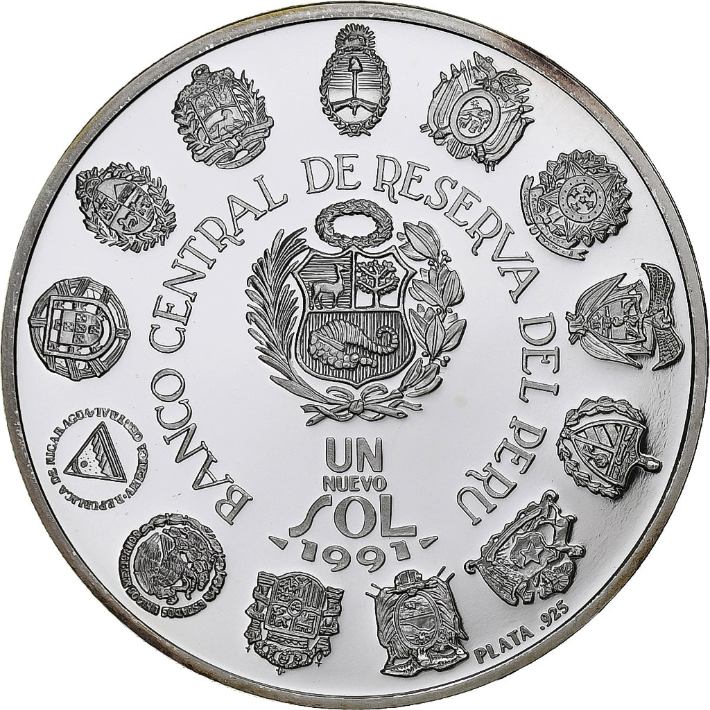 Peru, Nuevo Sol, Ibero-American Series, 1991, Silver, MS(65-70), KM:302
