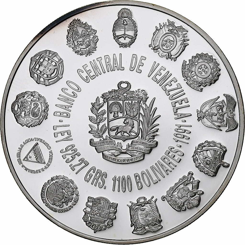 Venezuela, 1100 Bolívares, Ibero-American Series, 1991, Mexico, Argent, FDC