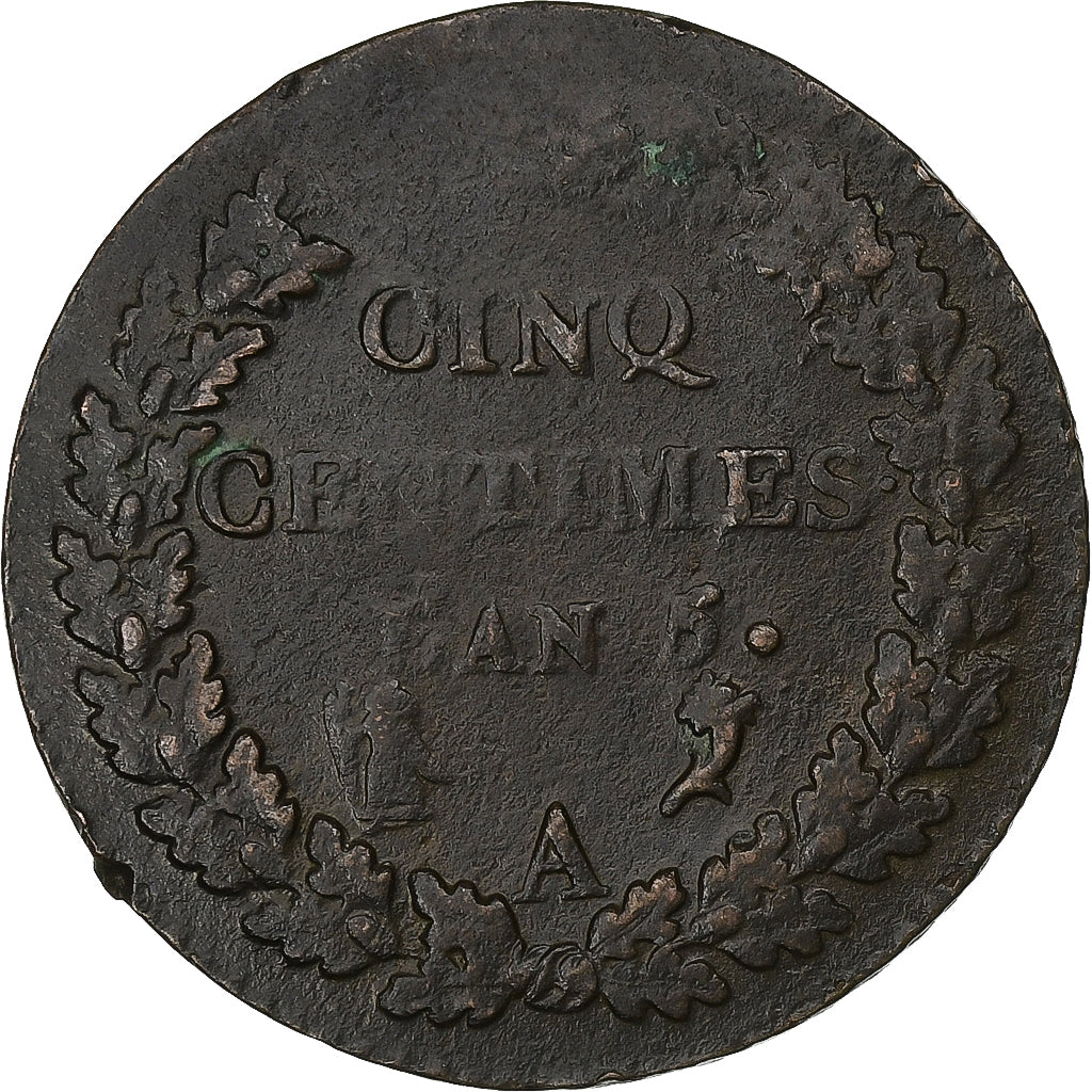 Francia, Directoire, 5 Centimes, Dupré, AN 5, Paris, Rame, BB, Gadoury:126
