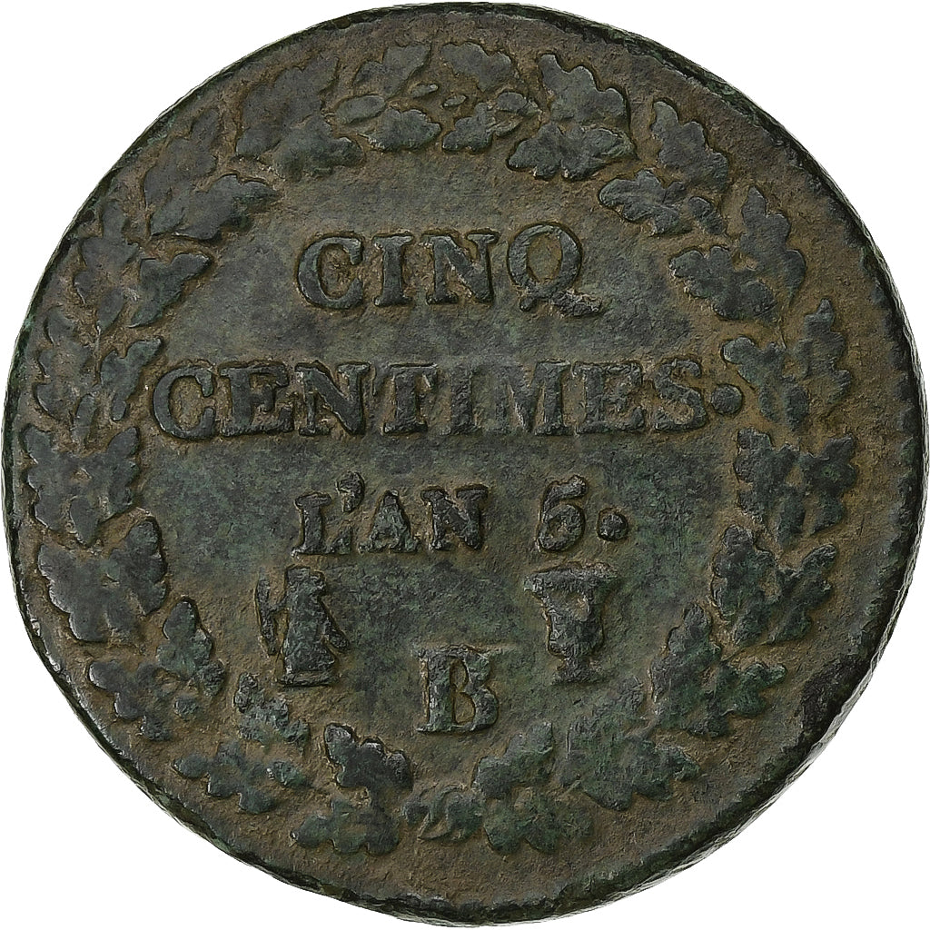 Francia, Directoire, 5 Centimes, Dupré, AN 5, Rouen, Rame, MB+, Gadoury:126