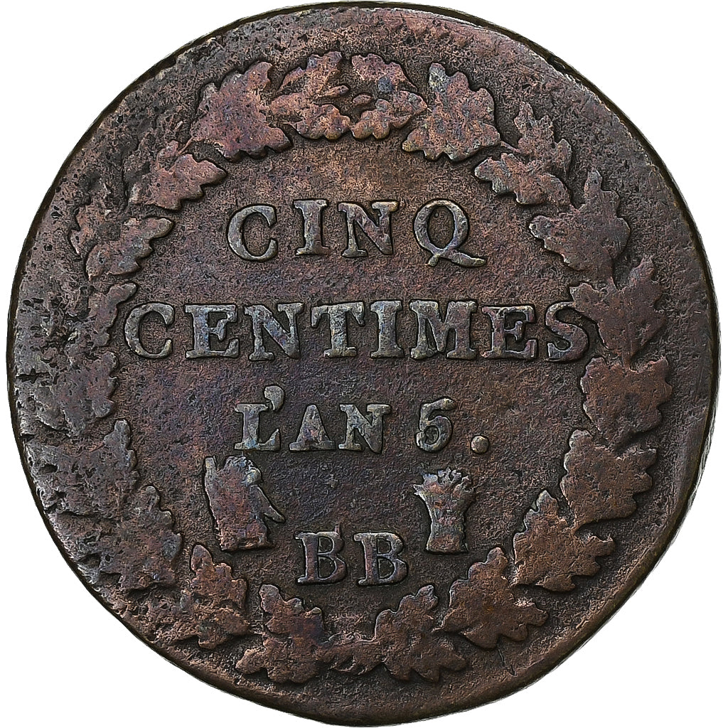 France, Directoire, 5 Centimes, Dupré, AN 5, Strasbourg, Copper, VF(30-35)