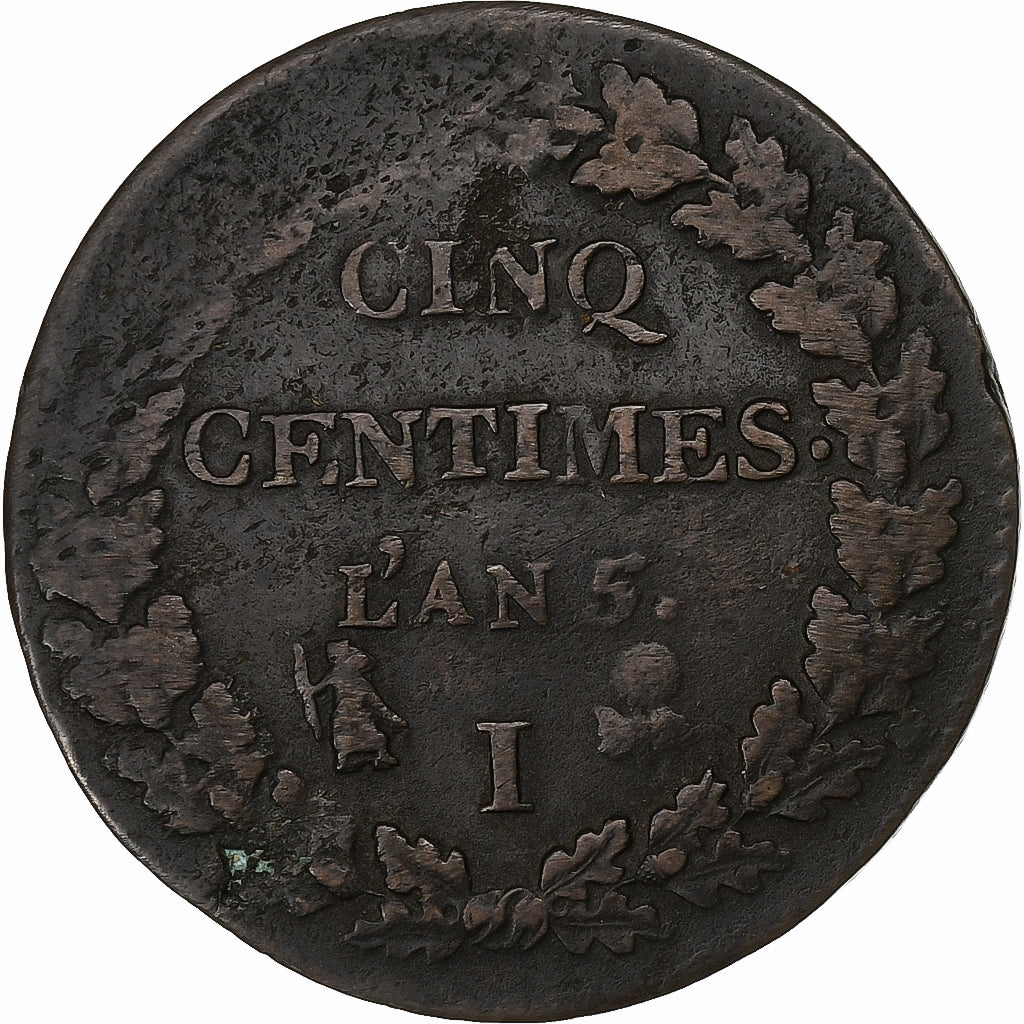 Frankrijk, Directoire, 5 Centimes, Dupré, AN 5, Limoges, Koper, FR+