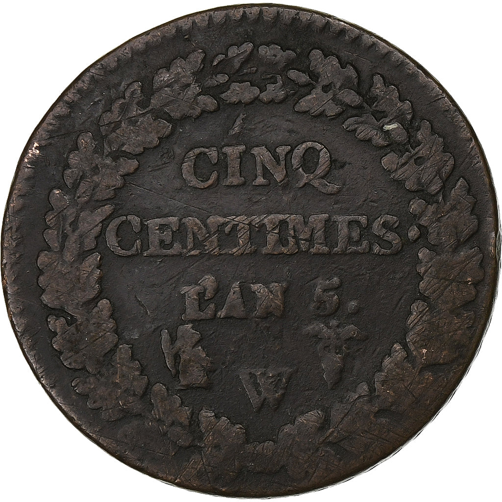 Francia, Directoire, 5 Centimes, Dupré, AN 5, Lille, Rame, MB, Gadoury:126