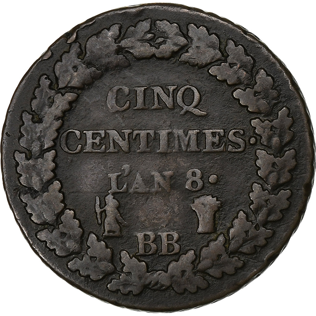 Frankrijk, 5 Centimes, Dupré, AN 8, Strasbourg, Koper, FR+, Gadoury:126a