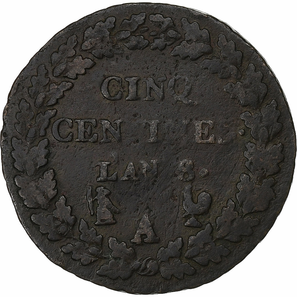 Frankreich, 5 Centimes, Dupré, AN 8, Paris, Kupfer, S+, Gadoury:126a