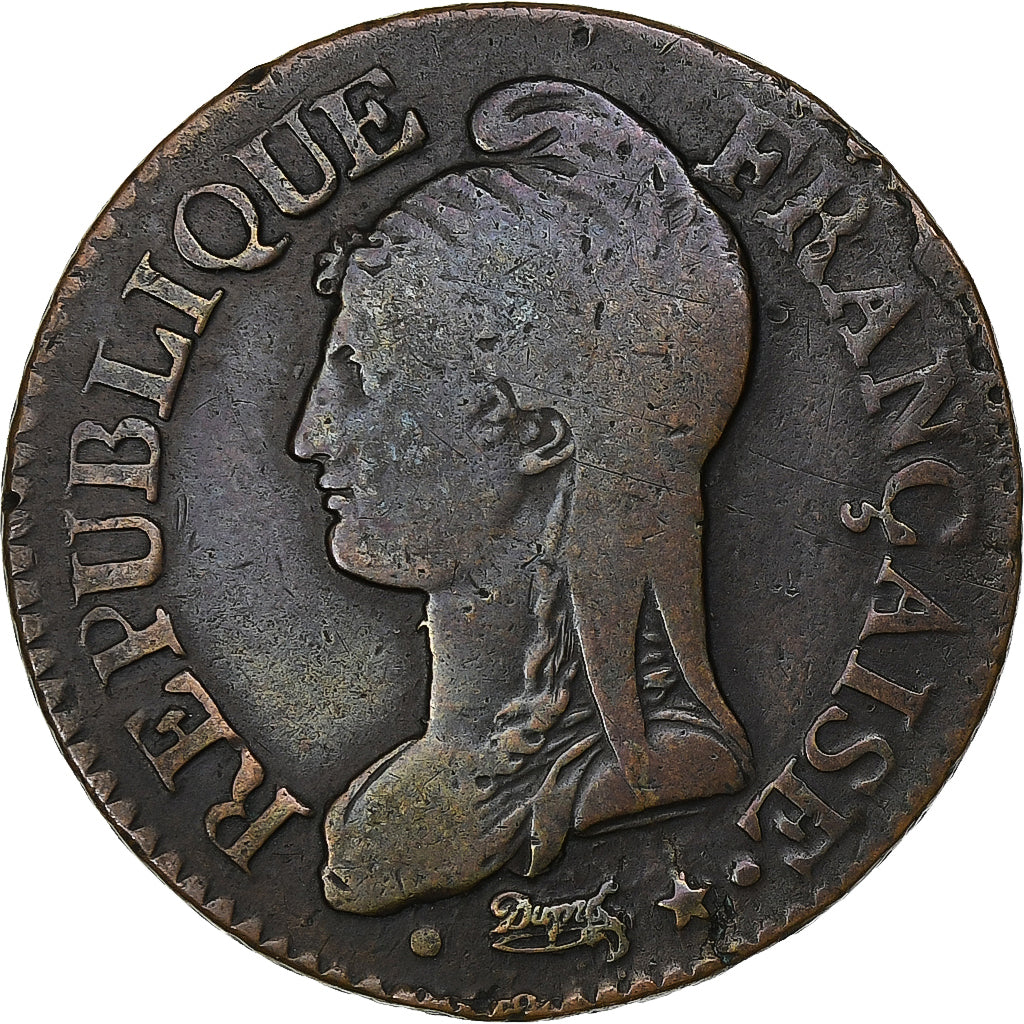 France, 5 Centimes, Dupré, AN 8, Lille, Copper, EF(40-45), Gadoury:126a