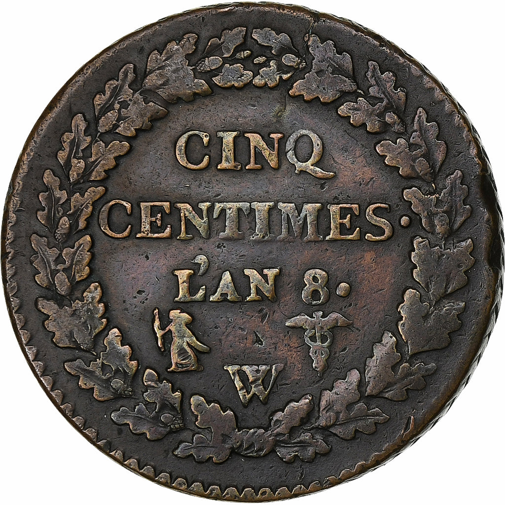 France, 5 Centimes, Dupré, AN 8, Lille, Copper, EF(40-45), Gadoury:126a