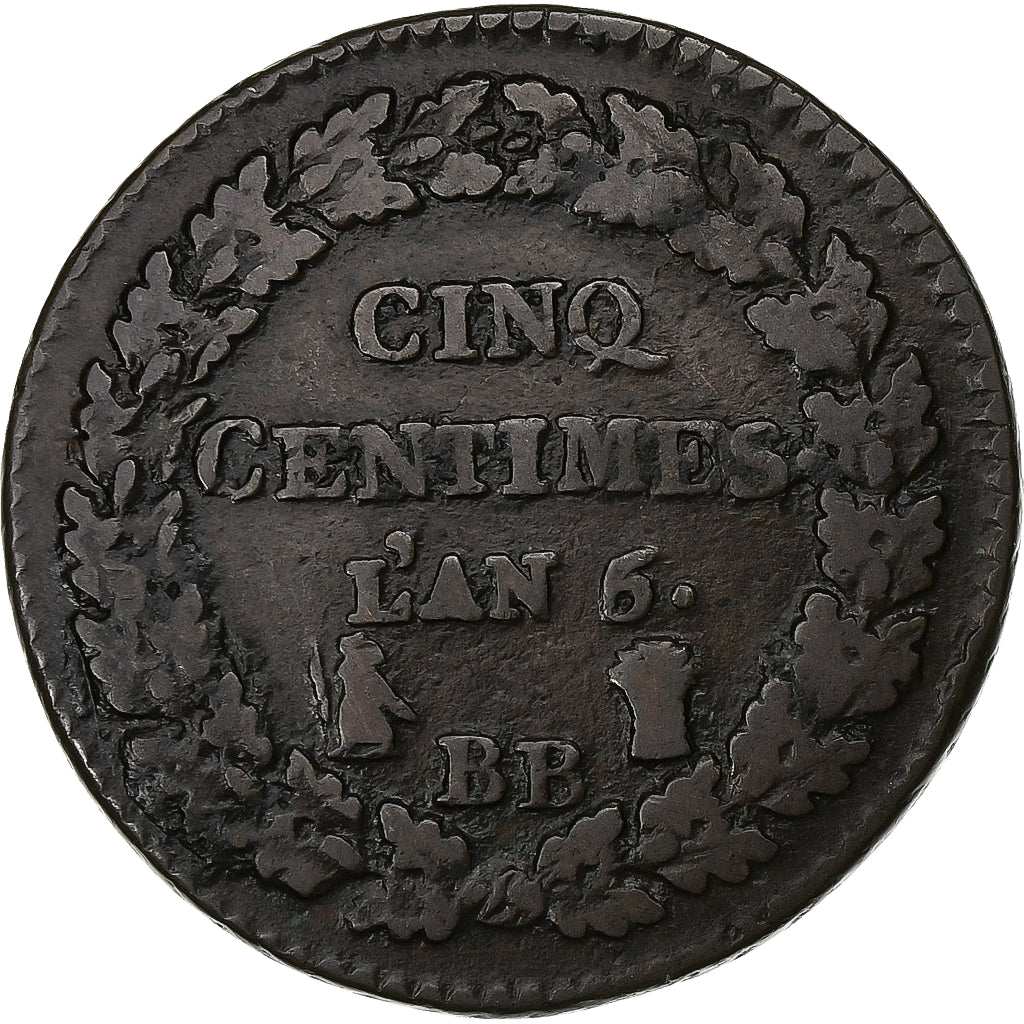 Frankrijk, 5 Centimes, Dupré, An 6/5, Strasbourg, Koper, FR+, Gadoury:126