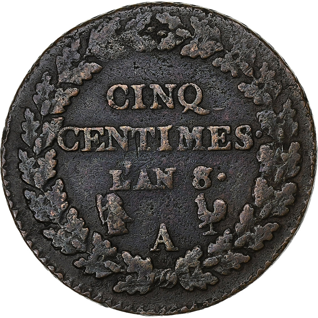 Frankreich, 5 Centimes, Dupré, AN 8/5, Paris, Kupfer, S+, Gadoury:126a