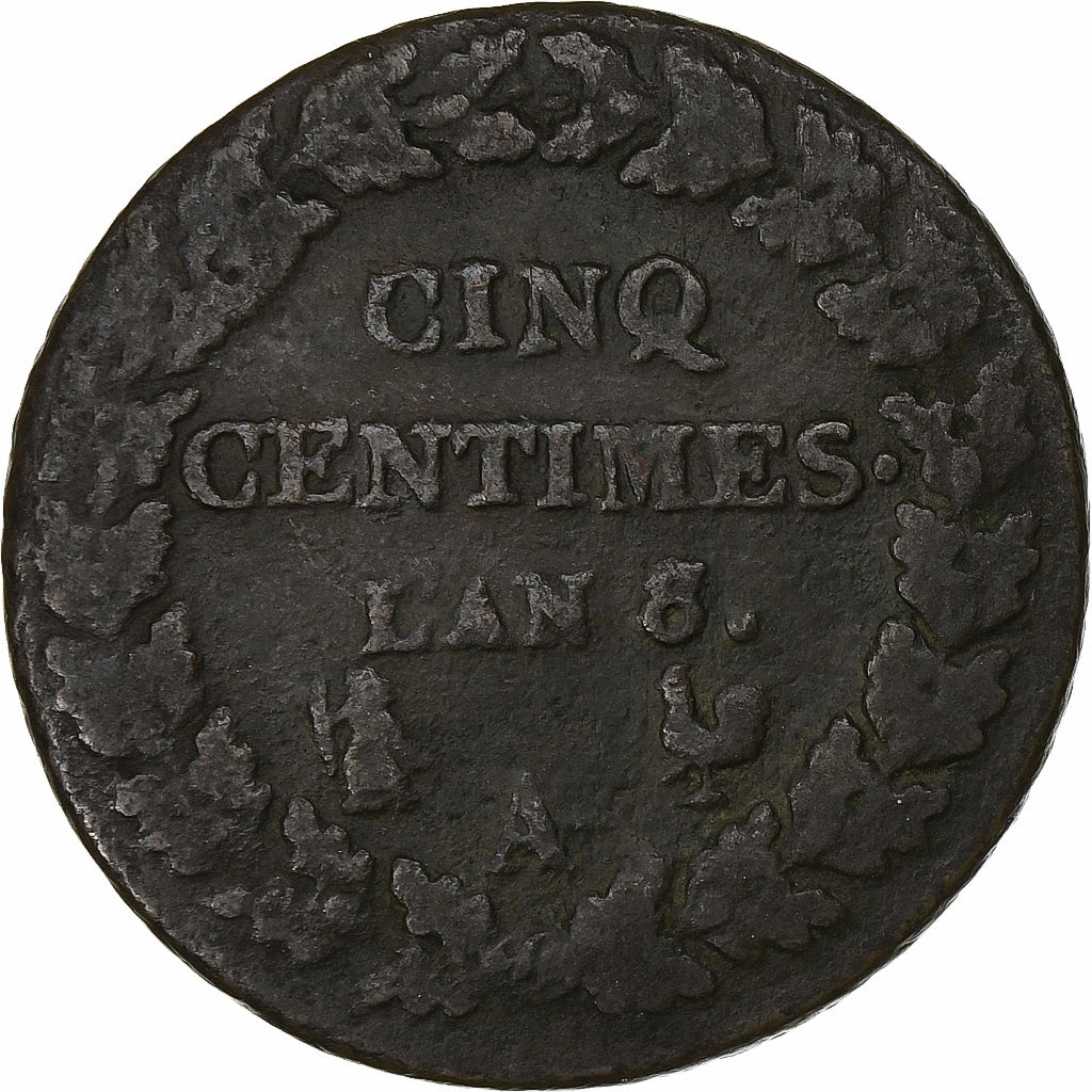 Francia, 5 Centimes, Dupré, AN 8/5, Paris, Rame, MB+, Gadoury:126a
