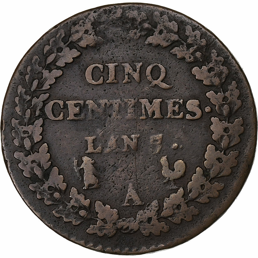 France, 5 Centimes, Dupré, AN 7/5, Paris, Copper, VF(30-35), Gadoury:126