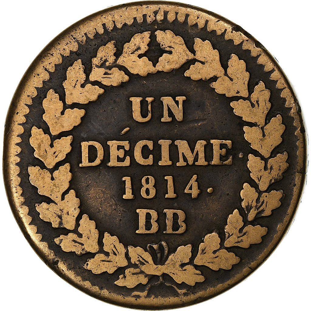 France, Louis XVIII, Decime, 1814, Strasbourg, Bronze, TB, Gadoury:196